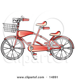 Brand New Red Tandem Bicycle With A Basket On The Front Retro 