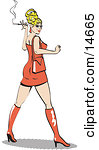 Sexy Blond Bombshell Woman Wearing A Tight Orange Dress Looking Back And Smoking A Cigarette Clipart Illustration