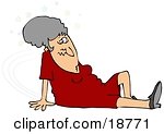 Gray Haired Lady In A Red Dress, Seeing Stars And Sitting On The Floor After Taking A Nasty Fall And Injuring Herself At The Office