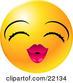 Royalty-free Clip Art: Yellow Emoticon Face Lady With Eyelashes And Pink Lips Puckering Up For A Kiss